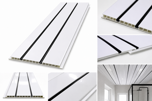 6 Pack 8mm White With Black Lines Gloss 2.7m Ceiling Cladding Panel