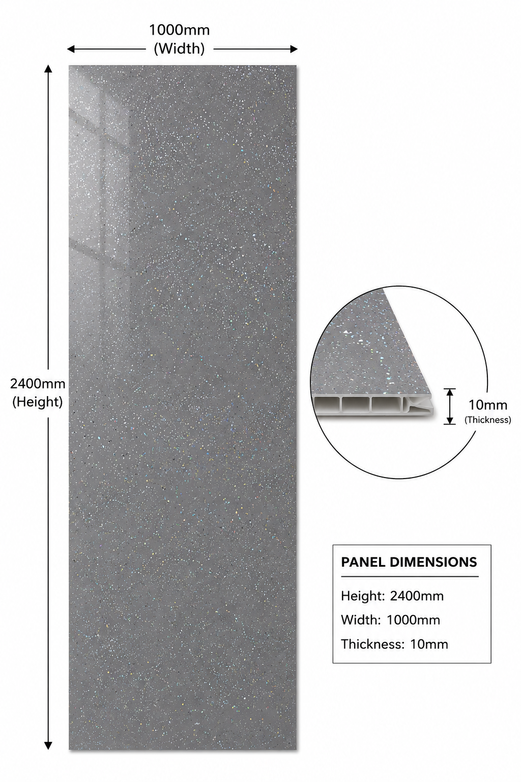 Grey Sparkle Shower Kitchen Wall Panel 2400mm x 1000mm x 10mm