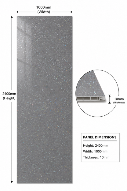 Grey Sparkle Shower Kitchen Wall Panel 2400mm x 1000mm x 10mm