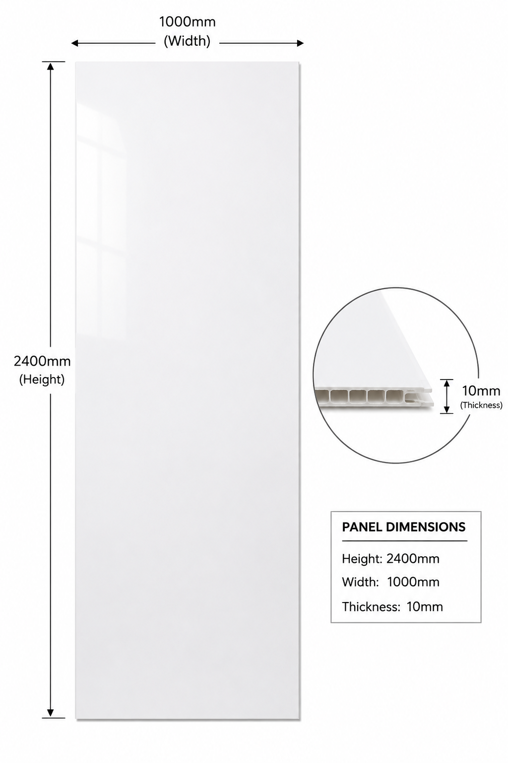White Gloss Shower Kitchen Wall Panel 2400mm x 1000mm x 10mm