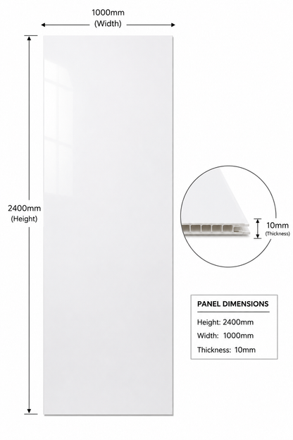 White Gloss Shower Kitchen Wall Panel 2400mm x 1000mm x 10mm