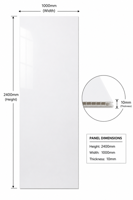White Gloss Shower Kitchen Wall Panel 2400mm x 1000mm x 10mm