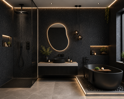 Solid Core Water Wave Black Waterproof Tongue & Groove Shower Wall Panel 2400mmx1000mmx10mm