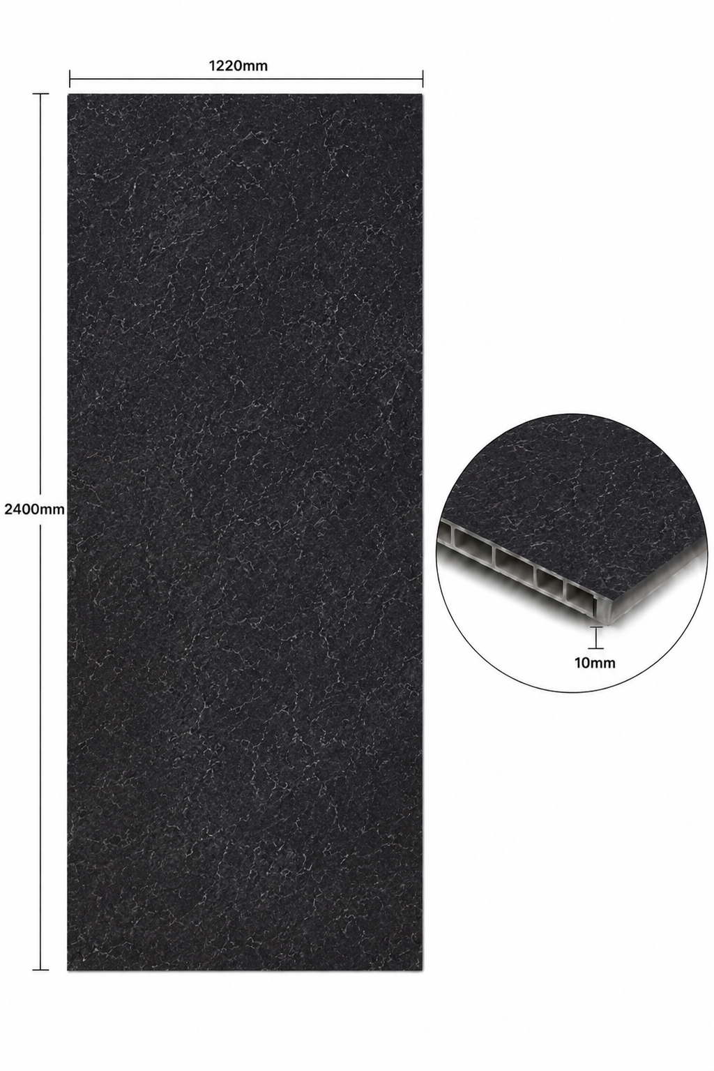 Solid Core Water Wave Black Waterproof Tongue & Groove Shower Wall Panel 2400mmx1000mmx10mm