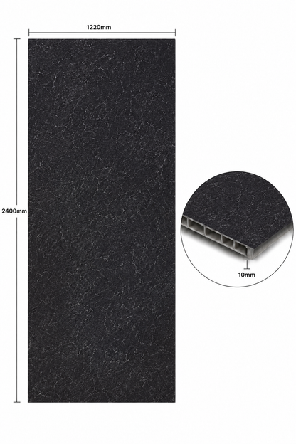 Solid Core Water Wave Black Waterproof Tongue & Groove Shower Wall Panel 2400mmx1000mmx10mm