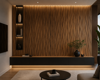 Natural Oak Wavy Design Acoustic Slatted Wall Panel 2.4m x 0.6m
