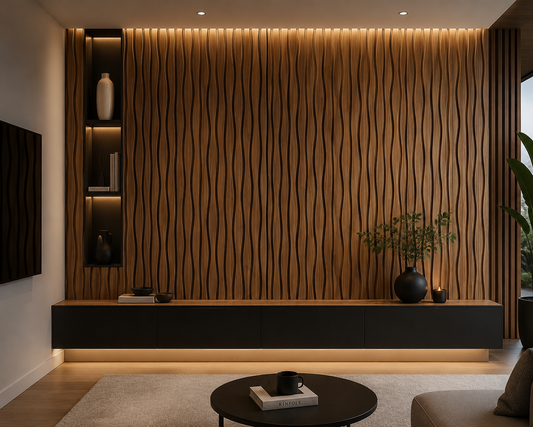 Natural Oak Wavy Design Acoustic Slatted Wall Panel 2.4m x 0.6m