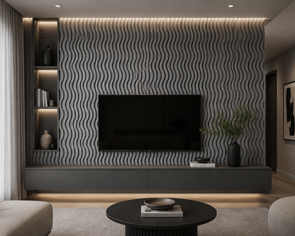 Light Grey Wavy Design Sound Absorbing Acoustic Wall Panel – 2.4m x 0.6m