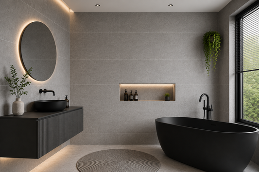 Concrete Grey Tile Effect Matt Finish PVC Kitchen Shower Wall Panel 2400mm x 600mm x 10mm