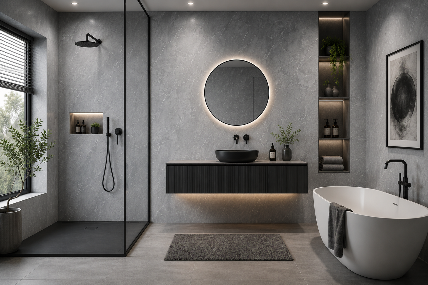 Deluxe Grey Slate Matt PVC Kitchen Shower Wall Panel 2400mm x 1000mm x 10mm