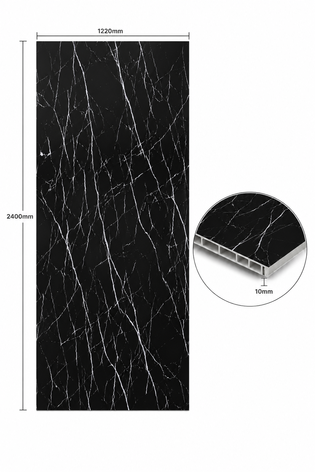 Black Calacatta Kitchen Bathroom Solid Wall Panel 2400mm x 1220mm x 10mm