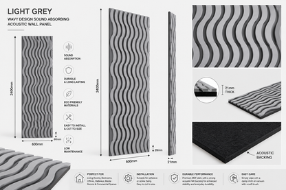 Silver Sound Absorbing Acoustic Slatted Wall Panel 2.4m x 0.6m