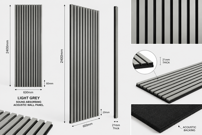 Light Grey Sound Absorbing Acoustic Wall Panel 2.4m x 0.6m