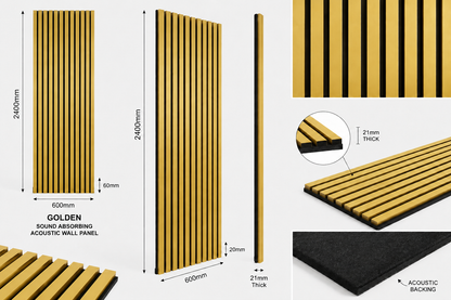 Golden Acoustic Wall Panel - Sound Absorbing Slat Wall Panel 2.4m x 0.6m