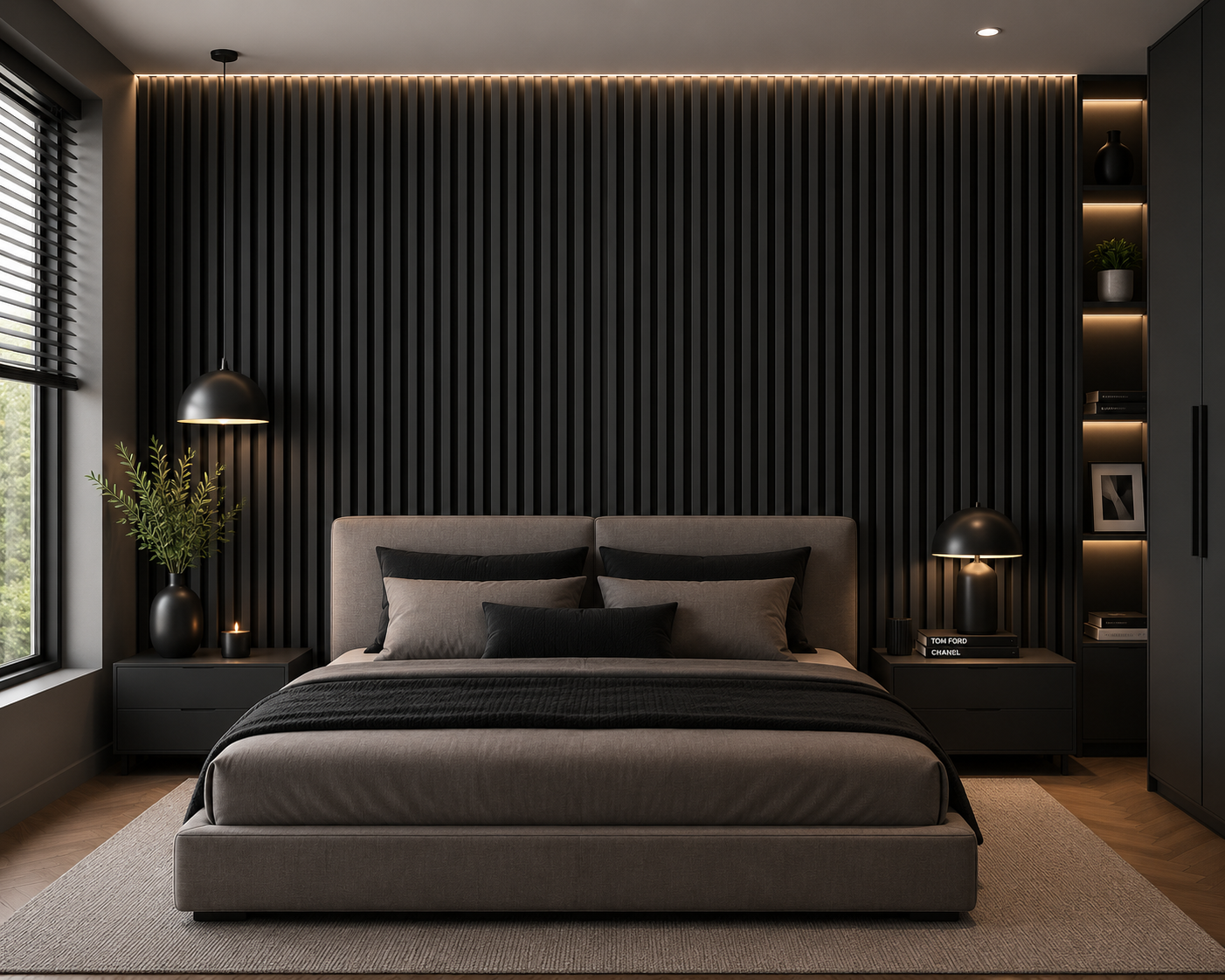 Black Grey Acoustic Wall Panel Sound Absorbing Slat Wall Panel – 2.4m x 0.6m