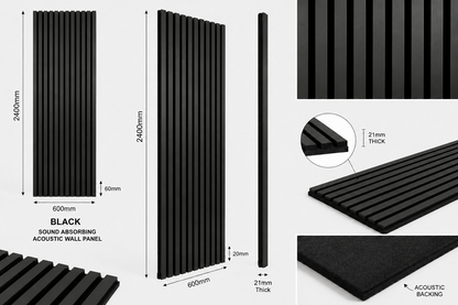 Black Grey Acoustic Wall Panel Sound Absorbing Slat Wall Panel – 2.4m x 0.6m