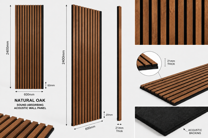 Acoustic Slat Wooden Decorative Natural Oak Wall Panel 2.4m x 0.6m