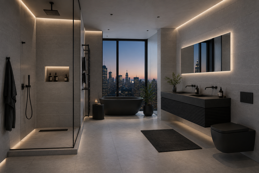 Concrete Grey Tile Effect Gloss Finish PVC Kitchen Shower Wall Panel 2400mm x 600mm x 10mm